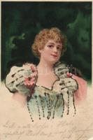 Lady with pearl decoration, litho, Hölgy, gyöngy díszítéssel litho
