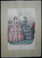 1857 L'Iris. Moniteur des Modes: francia divat, 2db színezett acélmetszet paszpartuban / 
Frenc...