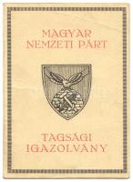 1935 A Magyar Nemzeti Párt tagsági igazolványa