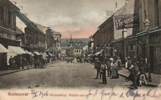 Kolozsvár Wesselényi street with the photo shop of Csizhegyi, furniture warehouse, and the shops of József Kovács and Ernő Pap