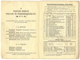 1939 Magyar Folyam és Tengerhajózási RT. dunai utazások. Menetrend