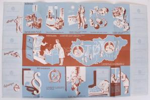 cca 1950 Magyarország autóbusz-hálózatának (MÁVAUT) térképe 66x42 cm