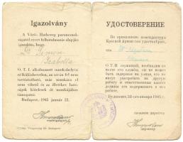 1945 Vörös Hadsereg kétnyelvű igazolvány / Red Army id for Hungarians