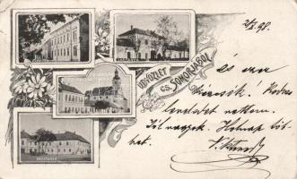 1898 Somorja savings bank, military barrack, church, elementary school, town hall (small tear)