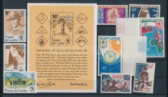 Cserkész összeállítás 9 bélyeg + 1 blokk afrikai országokból, Scout lot 9 stamps + 1 block from African countries