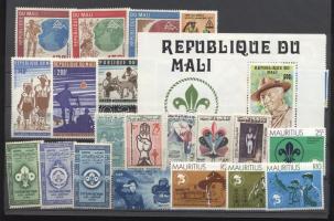 Overseas Scout lot 25 stamps + 1 bloc, Tengerentúli cserkész összeállítás 25 bélyeg + 1 blokk