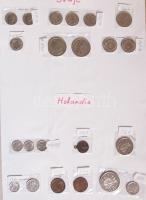 Vegyes világpénz gyűjtemény országonként külön kartonra rendezve, közte több ezüstpénz is Románia, S...