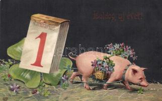 New Year pig with calendar, litho Emb.