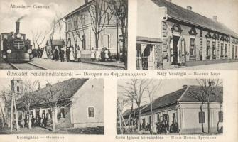 Ferdinándfalva railway station, restaurant, town hall, shop of Ignácz Kohn