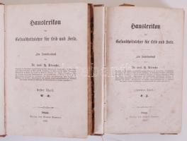 Dr. med. Hermann Klencke: Hauslexikon der Gesunheitslehre für Leib und Seele. Ein Familienbuch. Bd. I-II. Leipzig, 1865, Eduard Kummer. Kiadói aranyozott félvászon kötésben, színezett lapszélekkel, jó állapotban (a kötés kissé kopottas, az egyik gerincen kis szakadás) /  Gold plated half-linen binding, good condition (binding somewhat worn)