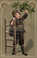 New Year chimney sweeper, hidden message under the stamp, litho Emb.