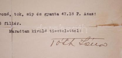 1937 Tóth János (1875-1944) neves hegedűkészítő mester fejléces számlája aláírásával