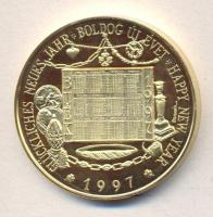 1997. "Optima Kft. / Boldog Új Évet" aranyozott emlékérem (42,5mm) T:PP