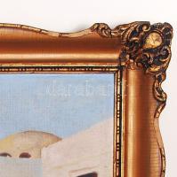 Agárdi Soós Lajos: Arab utcarészlet, olaj, vászon, jelzett, régi kicsit sérült keretben, 73×94 cm