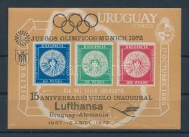 1972 15 éves az Uruguay-Németország Lufthansa-vonal felülnyomott blokk Mi 15