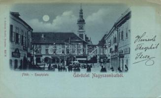 Nagyszombat main square, the shops of Leopold Herzog and Bauer (EB)