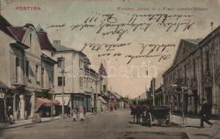 Pöstyén Franz Joseph street, the shops of Mangold Zsigmond and Kaiser Ede