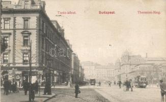 Budapest VI. Teréz körút, Dohánytőzsde, villamos