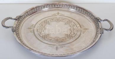 1900 GAB.NS svéd ezüstözött hatalmas füles tálca, jelzett, d:50 cm