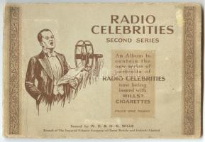 cca 1930 Will's litho cigarettakártya gyűjtemény: Rádiós hírességek. Komplett gyűjtőalbum   /  cca 1920 Radio celebrities Will's litho cigarette-card collection 20p.