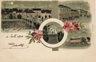 Basel mit Bahnhof Litho