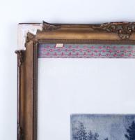 Vertel József (1922-1993) bélyegtervező, grafikusművész: Az erdőn át. Rézkarc, papír, jelzett, üvege...