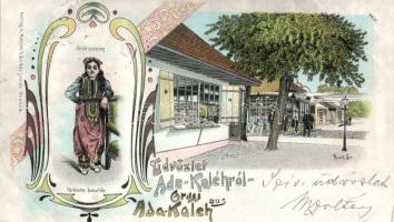 Ada Kaleh Turkish bazaar, folklore, litho (cut)