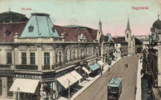 Nagyvárad main street credit bank, Dr. Barla dentist, the shops of brothers Wéber and Henrik Haasz, bazaar