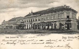 Nagykároly Deák square, funeral company, the shops of Albert Janitzky, Károly Pucser, György Kovács, József Klein and Ignác Politzer (fa)