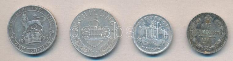 4db különféle ezüstpénz Oroszország, Ausztria, Nagy-Britannia, Ausztrália összesen 16,48g T:2,3 4 different silver coins of Russia, Austria, Great Britain, Australia (16,48g) C:XF,F