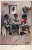 Black boys, playing cards, artist signed (fl)