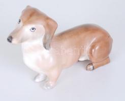 Aquincum porcelán tacskó, kézzel festett, jelzett, hibátlan, h:10 cm m:7 cm / Aquincum chinaware dog in flawless condition.