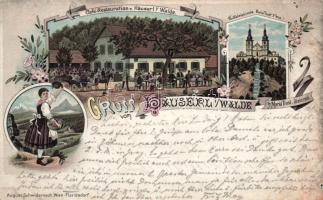 1896 Häuserl im Wald restaurant, pilgrimage church Maria Trost (Graz)litho