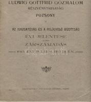 1913 A pozsonyi Ludwig Gottfrid Gőzmalom Rt. évi jelentése