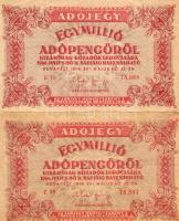 1946. 1000.000Adóp. ötjegyű sorszámmal, vízjeles papíron, fordított címerrel (2x), benne elcsúszás, lemezhibák T:II/III