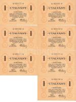 ~1920. "Pester Lloyd Újságüzem" utalvány 1 Korona bélyegző nélkül (7x) egymás utáni sorszámmal! T:I Hungary ~1920. "Pester LLoyd" emergency banknote (7x) with seguential serial numbers C:UNC