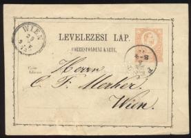 1873 2kr díjjegyes levelezőlap PEST / 3-4 - WIEN