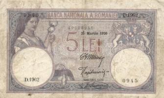 Német Birodalom/Császárság 1908. 100M zöld pecsét és sorszám T:II + Románia 1920. 5L + 1943. 5000L T...