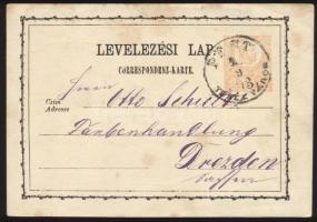 1873 2kr díjjegyes levelezőlap &quot;PEST / TERÉZVÁROS&quot; - Drezden