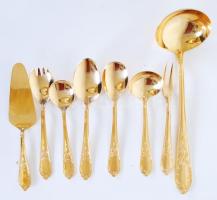 Jelzett,hat személyes aranyozott nemes acél evőeszköz készlet, villákon kis kopással, összesen: 38 db/ German gold plated flatware 38 pcs