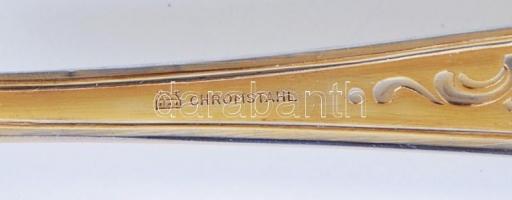 Jelzett,hat személyes aranyozott nemes acél evőeszköz készlet, villákon kis kopással, összesen: 38 d...