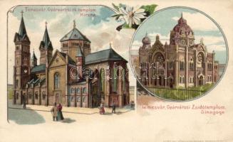 Temesvár Gyárváros synagogue, catholic church litho