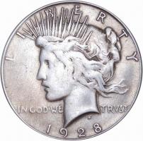 Amerikai Egyesült Államok 1928. 1$ Ag Peace Dollar (26.75g) T:3 USA 1928. Peace Dollar Ag (26.75g) C:F Krause 150.
