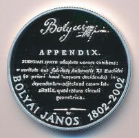 2002. 3000Ft Ag "Bolyai János" T:PP Tanúsítvánnyal