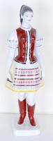 Népviseletes fiatal lány, kézzel festett jelzett Hollóházi porcelán figura, jelzett, hibátlan /Handpainted Hollóháza chinaware figure 30 cm