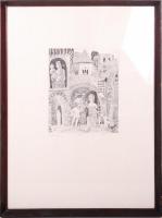 Berki Viola (1932-2001): Találkozás. Rézkarc 12/100, papír, jelzett, üvegezett keret 61×45 cm