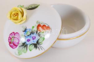 Herendi, mini bonbonier apró rózsával, jelzett, (apró lepattanások a virág szirmán) / Handpainted He...