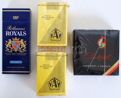 4db régi, bontatlan csomag cigaretta: Rothmans Royals, Cocktatail, 2db VÁV (Villamos Állomásszerelő Vállalat) Budapest /  Vintage cigaretts, unopened packs