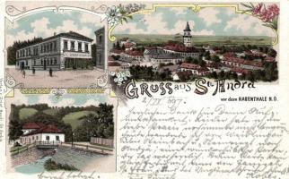 1897 Sankt Andrä, Niederösterreich with the shop of Josef Handl, litho (cut)