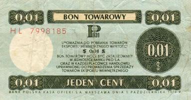 Lengyelország 1971. "Bon Towarowy" 0,01$ T:II/III